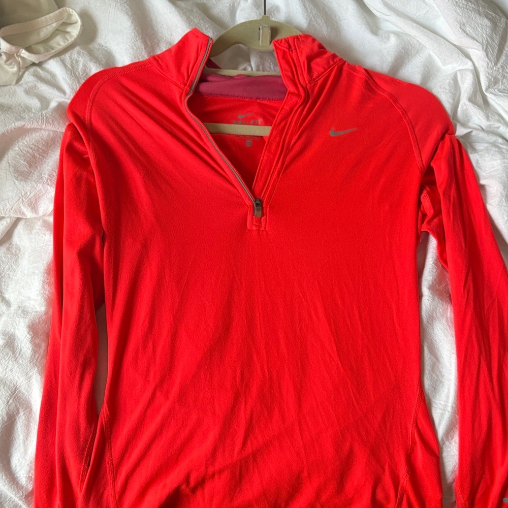 Nike Women's Bright Red Quarter-Zip Long Sleeve Top